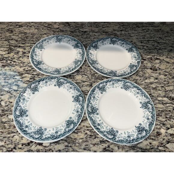 Pitcairns Limited Tunstall England Myrtle Dinner Plates 9" Set of 4 Atq Blue Whi - Picture 2 of 11